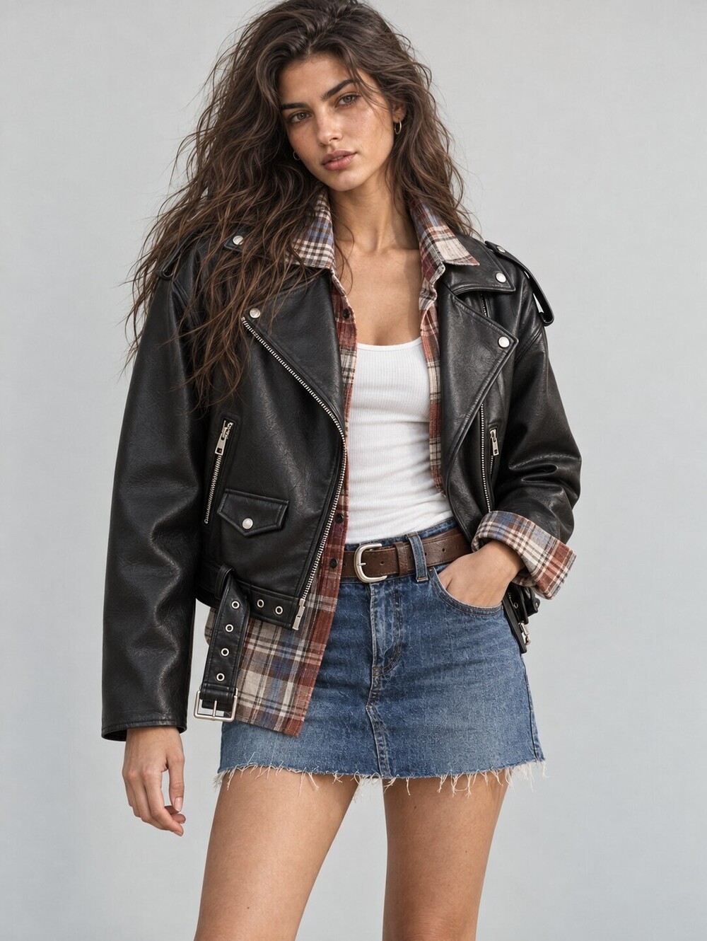 NWT 90s MNG MANGO Black Oversized Retro Faux Leather Moto Biker Jacket Coat XS